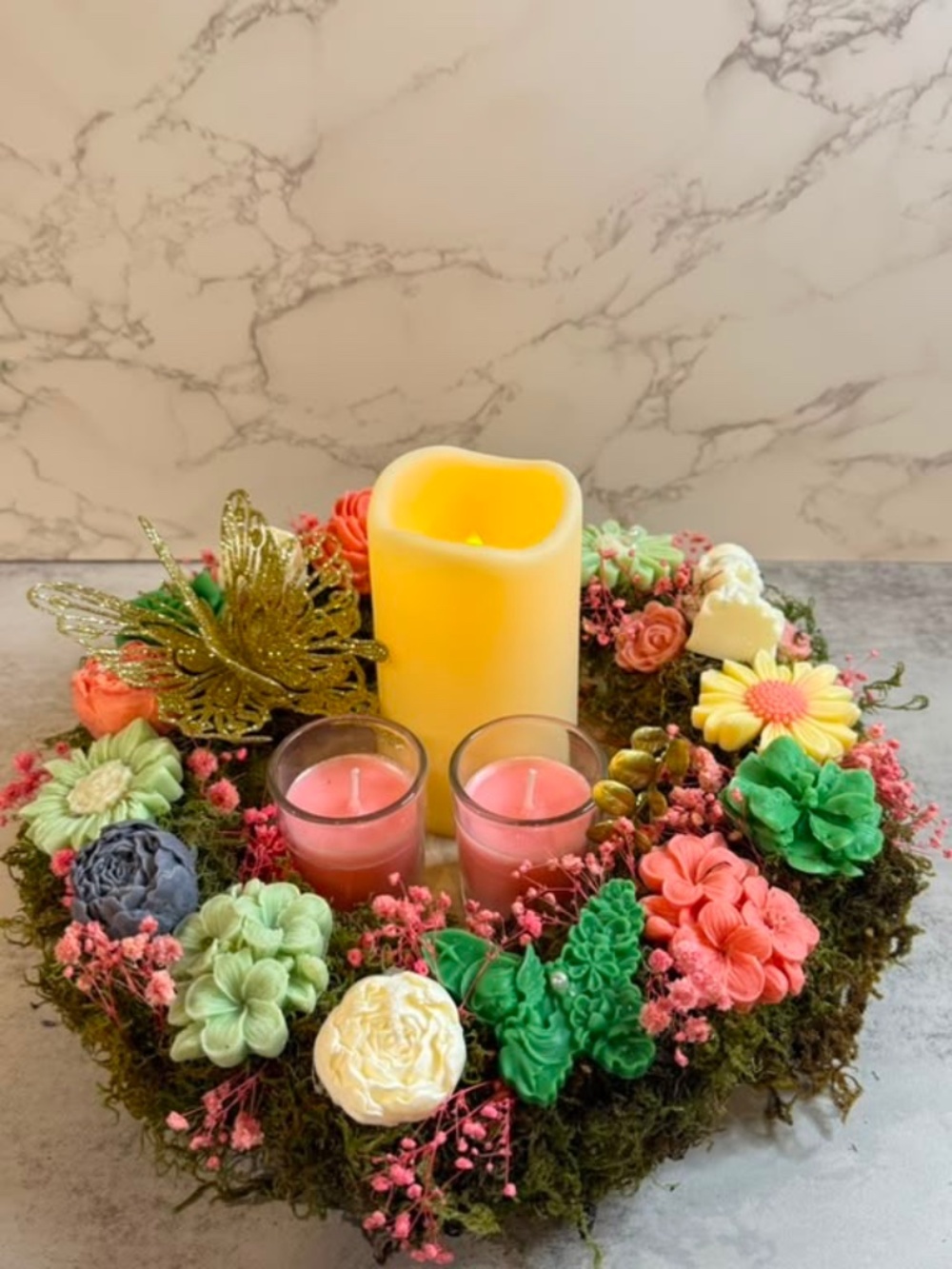 Handcrafted Luxury Floral Candle Centerpiece